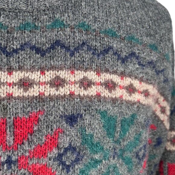 Vintage Gap Sweater Men's Medium Gray Nordic 100% Shetland Wool Crew Pullover - Picture 3 of 10